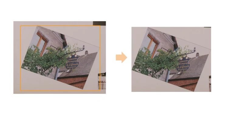 トリミングされた傾きがある写真のサンプル